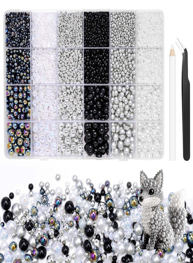 Morcheiong 10000 Pcs Flatback Pearl 3-8mm Half Pearl Bead for DIY Decoration of Nail Art Makeup Wedding Dresses Graduation Caps Bags DIY Making (Black and White) - Image 1